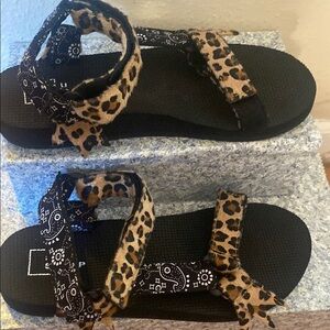 Bessie Leopard Print Sandals with Black Accents